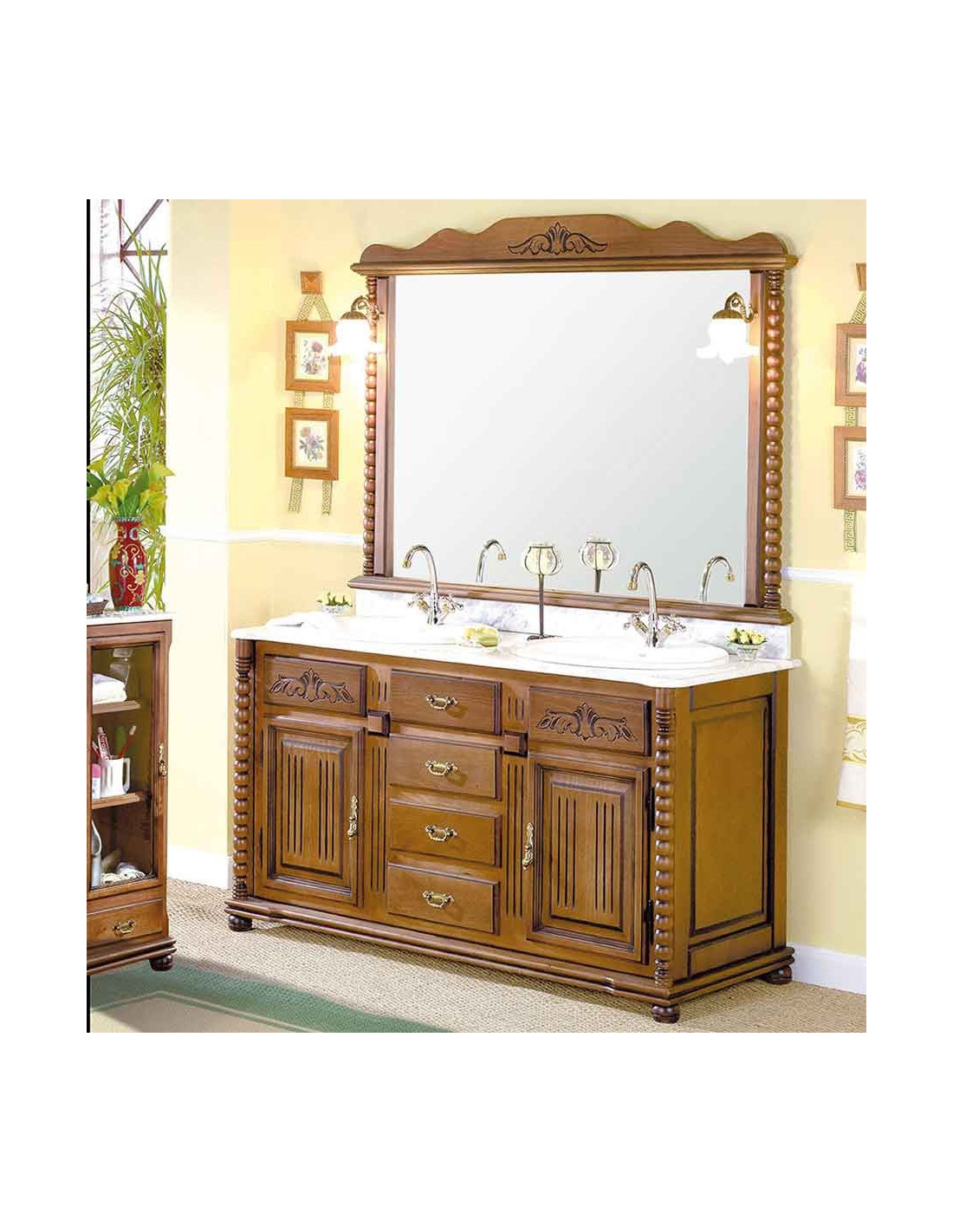encimera de baño de madera de olivo  Encimeras baño, Mueble baño madera,  Baños de estilo rústico